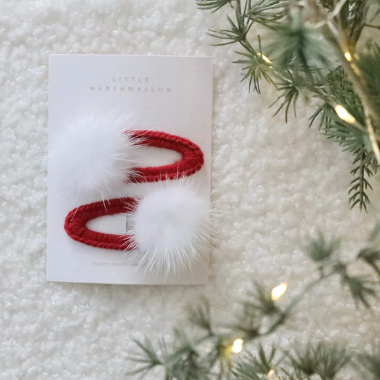 Clip Pigtail // Mink Pompom - Santa Red