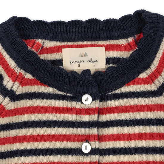Load image into Gallery viewer, Meo scallop knit cardigan GOTs - Navy Stripe
