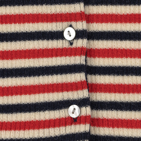 Load image into Gallery viewer, Meo scallop knit cardigan GOTs - Navy Stripe
