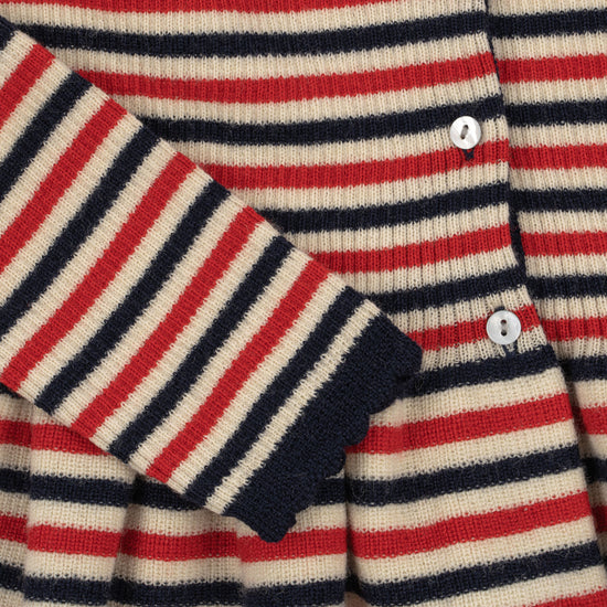 Meo scallop knit cardigan GOTs - Navy Stripe