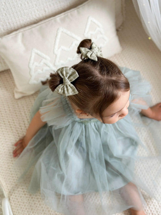 Petite Pinwheel Pigtail Bows | Sage Plaid