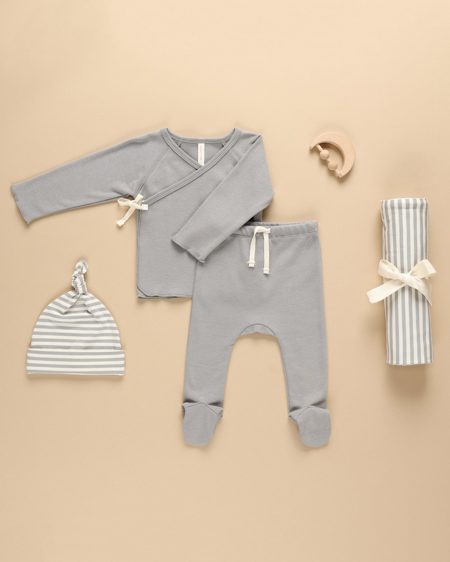 Load image into Gallery viewer, Wrap Top + Footed Pant Set - Dusty Blue
