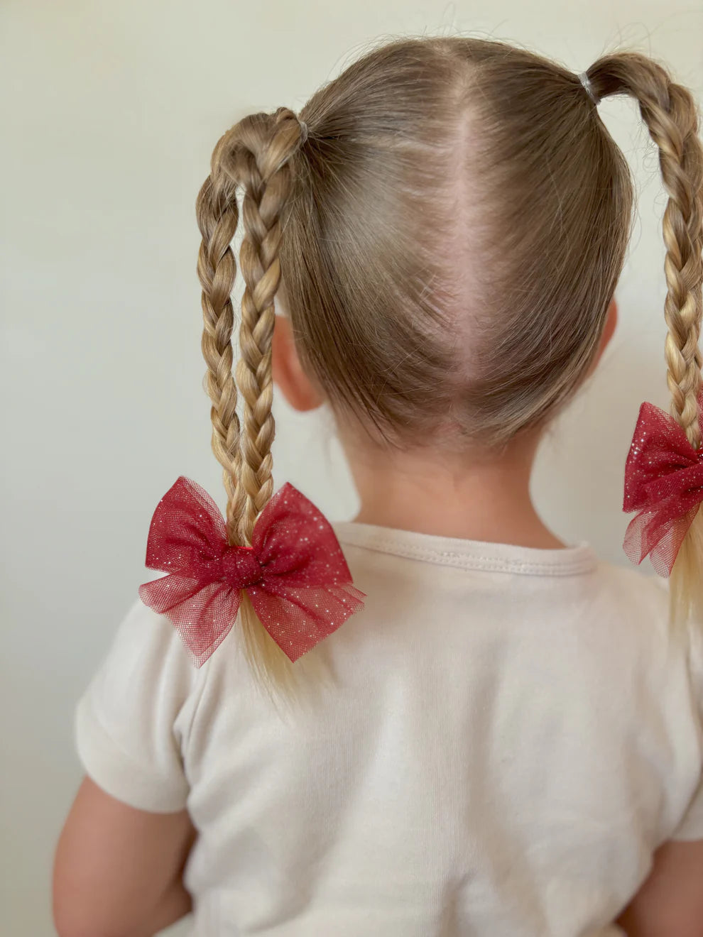 Tulle Pigtail Bows | Cranberry Red Glitter