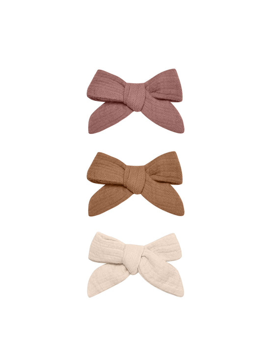 Bow with clips (set of 3) - Fig, Cinnamon, Shell