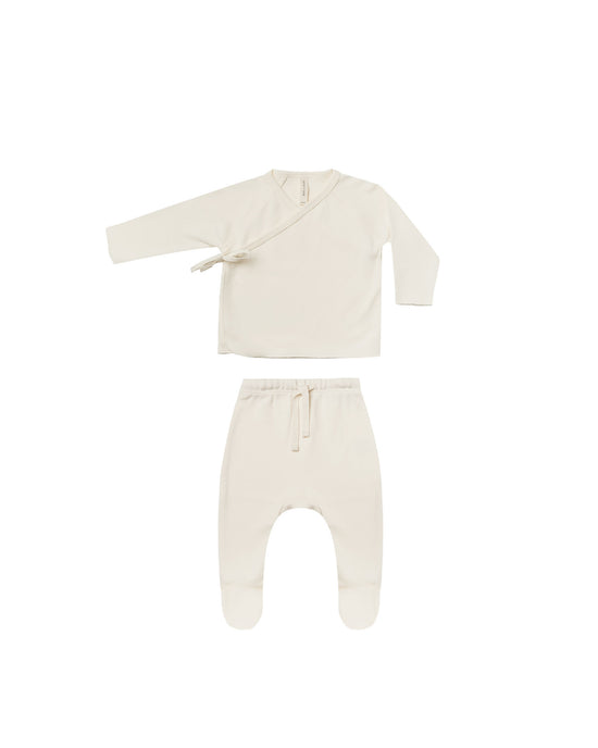 Load image into Gallery viewer, Wrap Top + Footed Pant Set - Ivory
