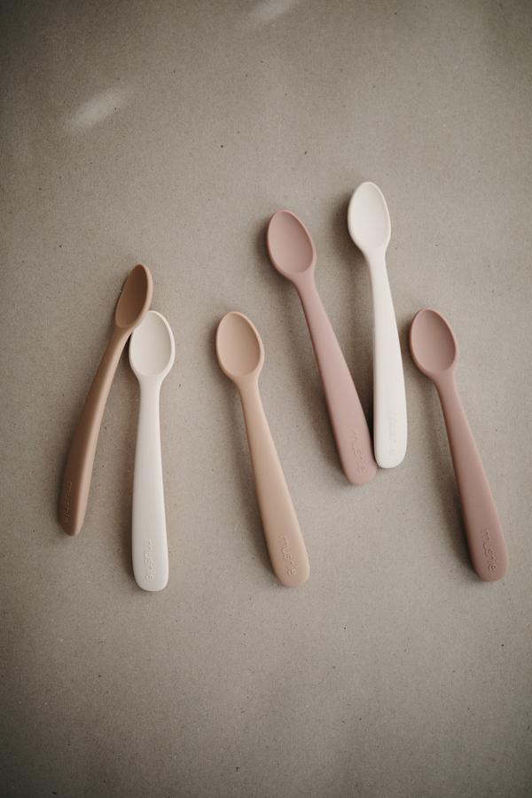 Load image into Gallery viewer, Silicone Feeding Spoons - Cambridge Blue/Shifting Sand
