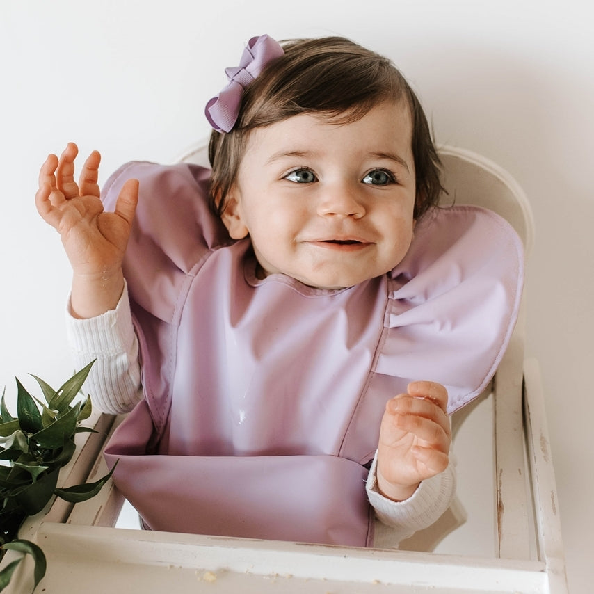 Load image into Gallery viewer, Snuggle Bib Waterproof - Lavender Frill
