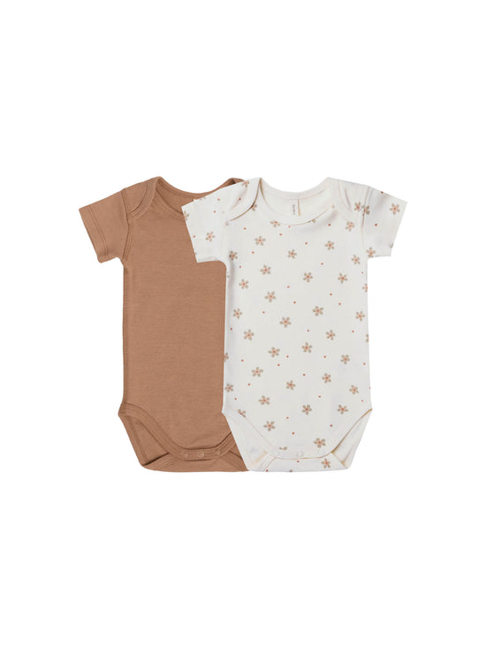 Short Sleeve Bodysuit, 2 Pack - Clay, Dotty Floral