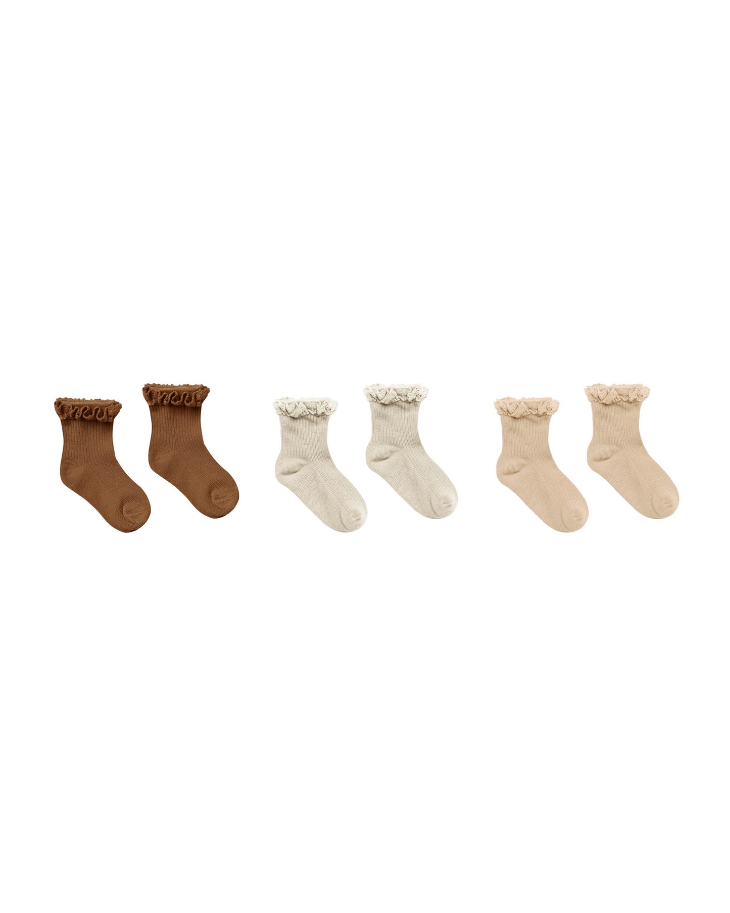 Ruffle Socks, 3 Pack - Chocolate, Natural, Shell